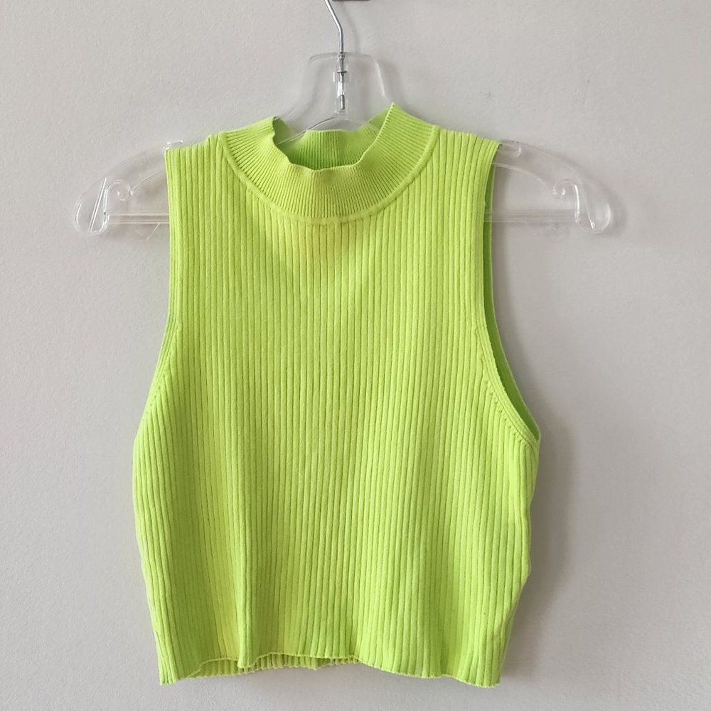 H&M Neon Green Turtleneck Sleeveless Crop Top Size Medium